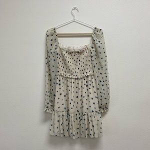 Aritzia Wilfred Tempest Tiered Chiffon Mini Polka Dot Dress, Birch Navy, Small